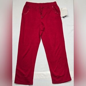 Onque Petite Stretch Pants PL Red Pull On Sequins Pockets Sporty Casual